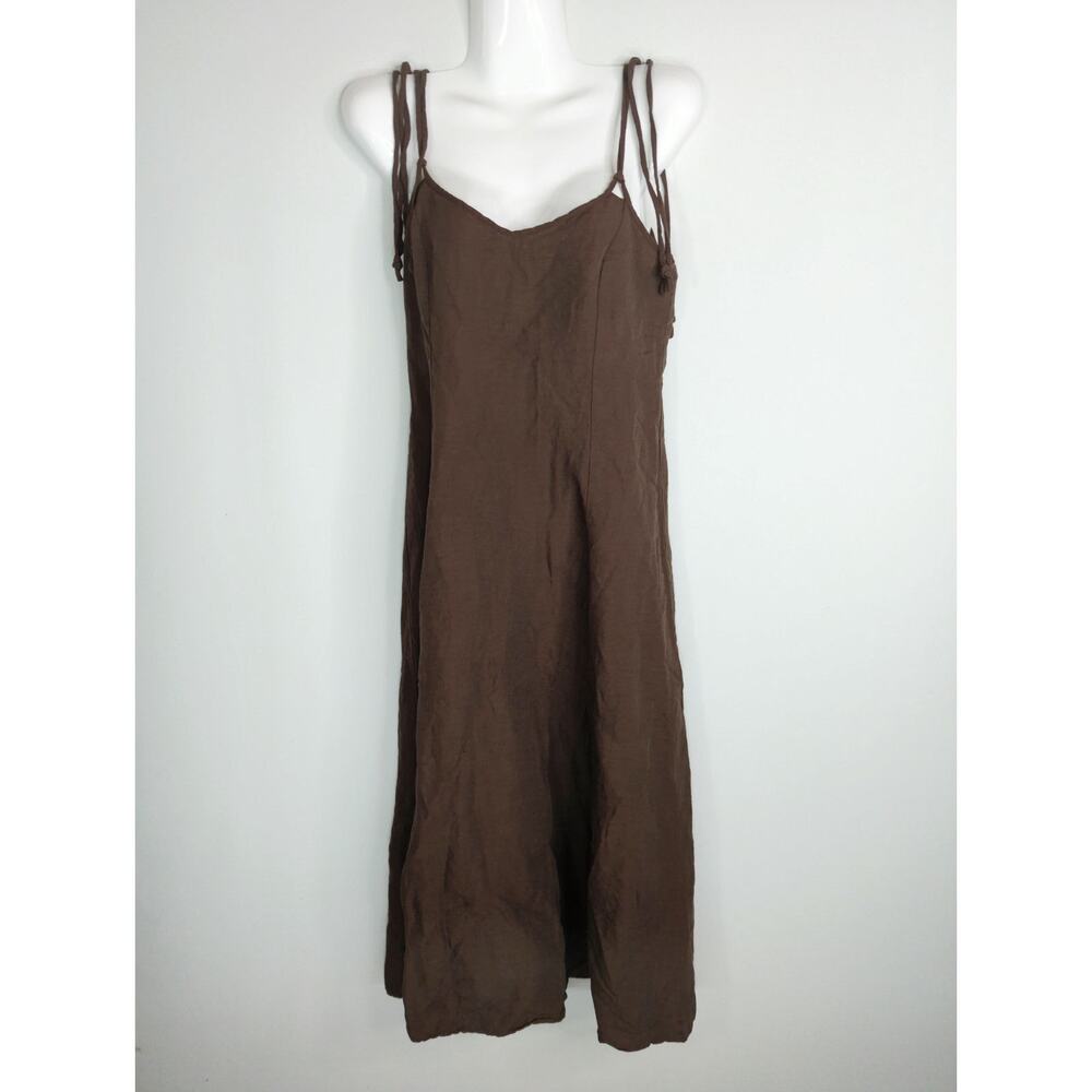 Zara Brown Mini Dress‎ Women's Size XS Tasseled Tie Strap Weekend Beachy Linen
